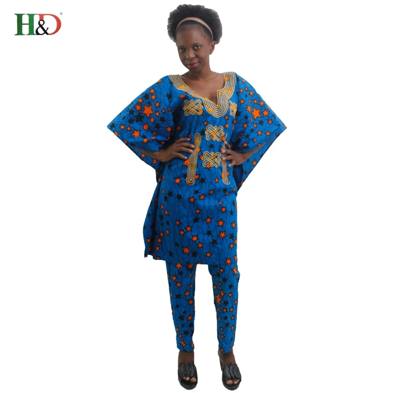 H& D Южноафриканская Женская хлопковая одежда для женщин топ dashiki брюки outsit костюмы Базен воск африканская традиционная одежда