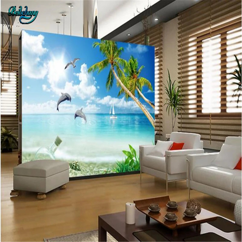 

beibehang Custom non-woven wallpaper mural is very fresh a sea background wall lounge sofa decoration painting