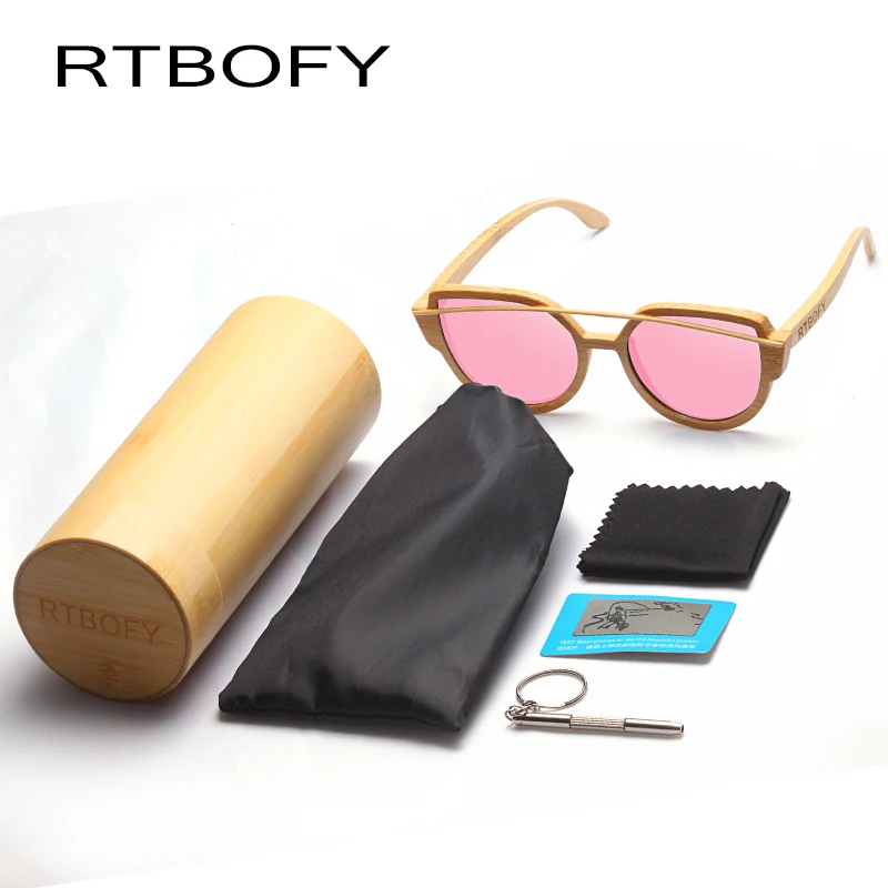 RTBOFY деревянные солнцезащитные очки для женщин Бамбуковая оправа с