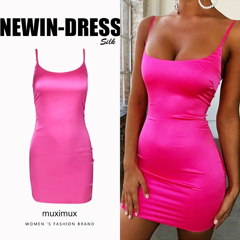 2019 Summer Women Dresses Sping Sexy Bodycon Solid Silk Black Spaghetti Strap Mini Short Party Club Pencil Dress For | Женская одежда