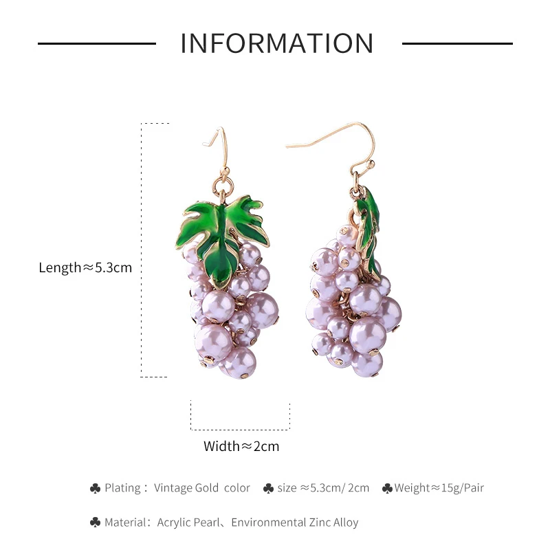 KISS ME Purple Grey Imitation Pearl Green Enamel Leaf Grape Drop Earrings Trending Style Women Dangling Earring Brand Jewelry | Украшения и