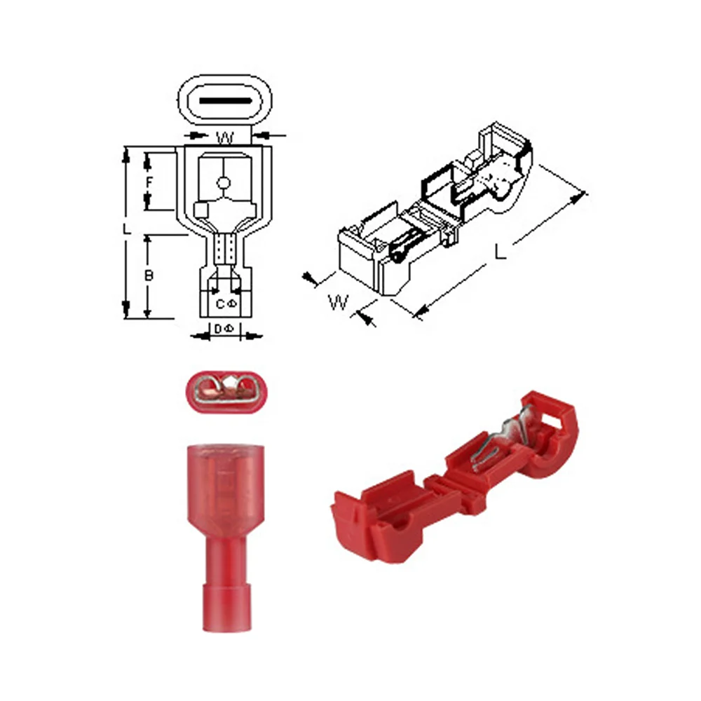 

40pcs/20set T-type Quick-disconnect Wire Fast Connector Terminal Block Lossless Line Card Clip Connected Nylon Brass Red copper