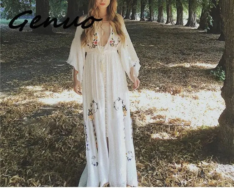 Женское платье накидка с цветочным принтом в этническом стиле длинное рукавами