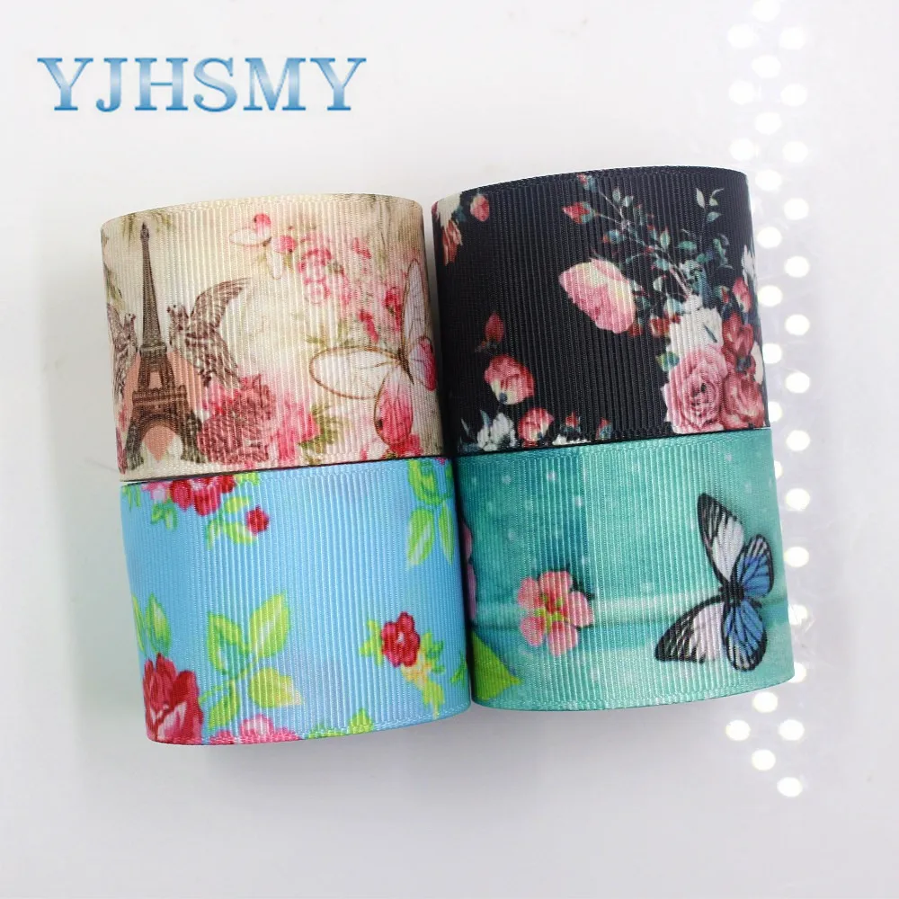 YJHSMY I-181110-240 10 ярдов/партия 38 мм бабочка цветок ленты термопечать grosgrain Подарочная