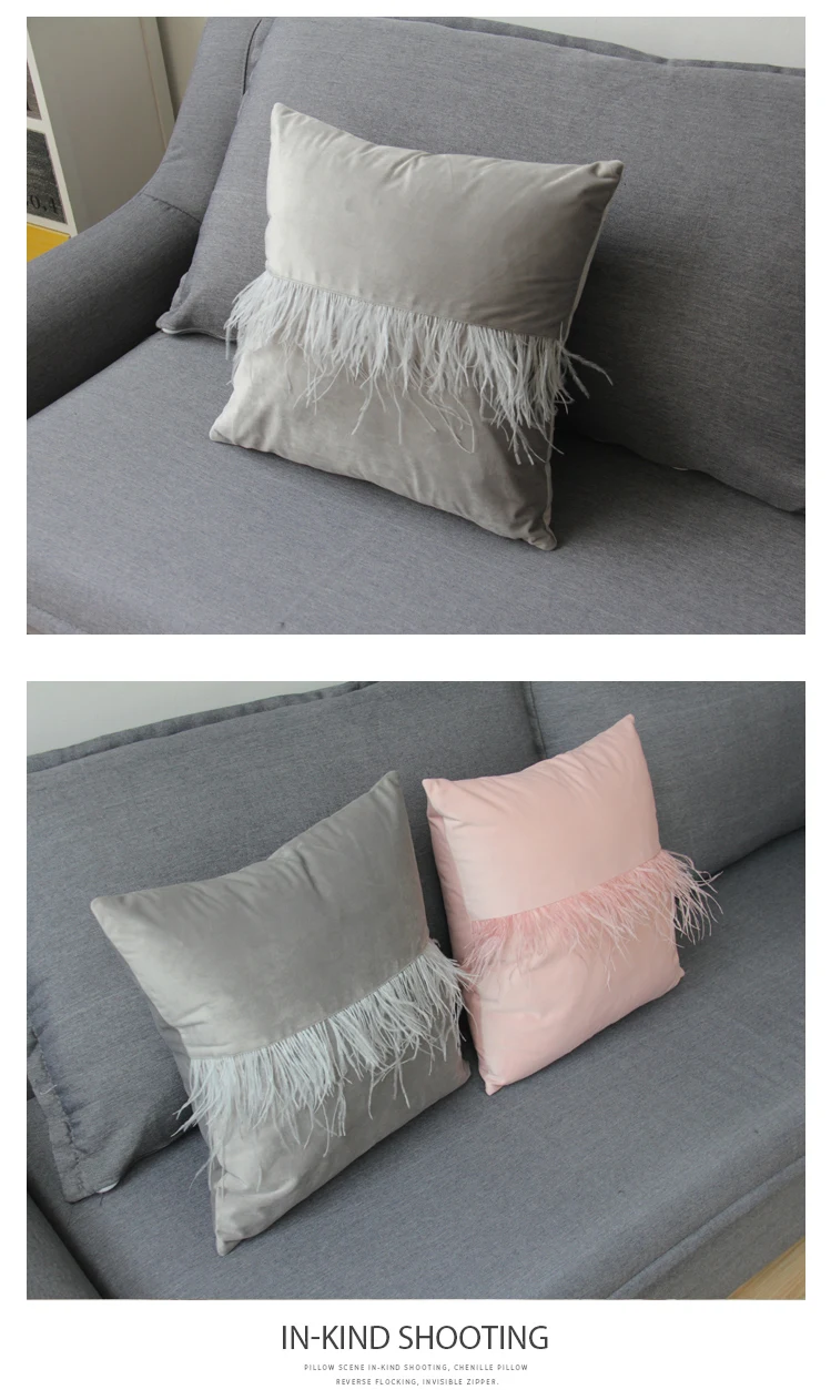 45x45cm green/beige/pink/brown/grey velvet cushion cover plush fur fringe pillow case decorative lumbar pillow covers soft decor
