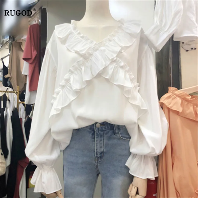 RUGOD 2019 новые персонализированные женские рубашки с перекрестными оборками v