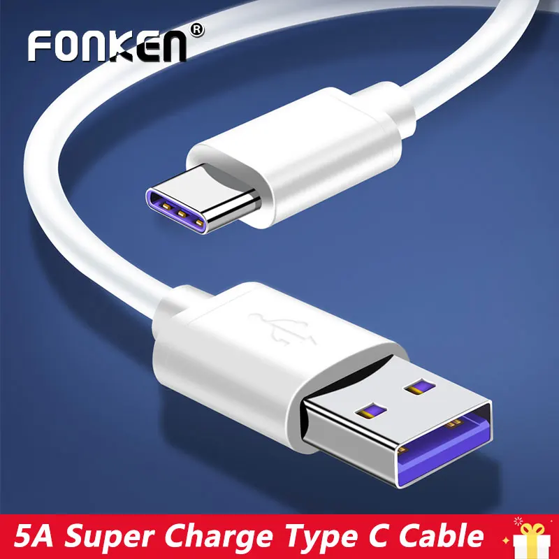 FONKEN USB Type C Cable 5A Quick Charger Type-C Phone Cable USB C SCP FCP QC4.0 QC3.0 Fast Charging Universal Android Data Cord