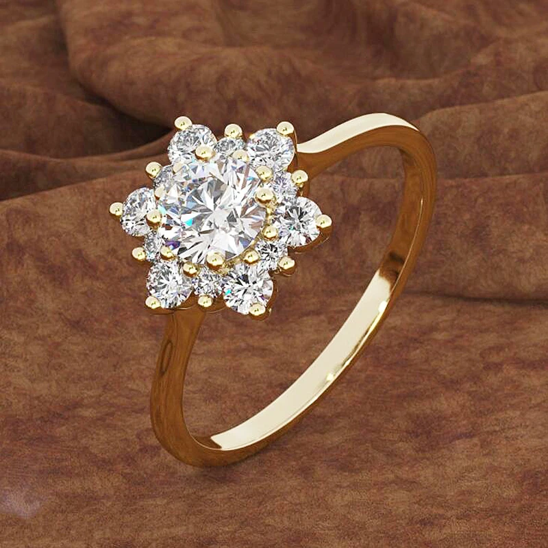 

Fashion Metal Gold Color Snowflake Rings For Women Weddings Engagement Flower Shape Zircon crystal Lady Wedding Rings