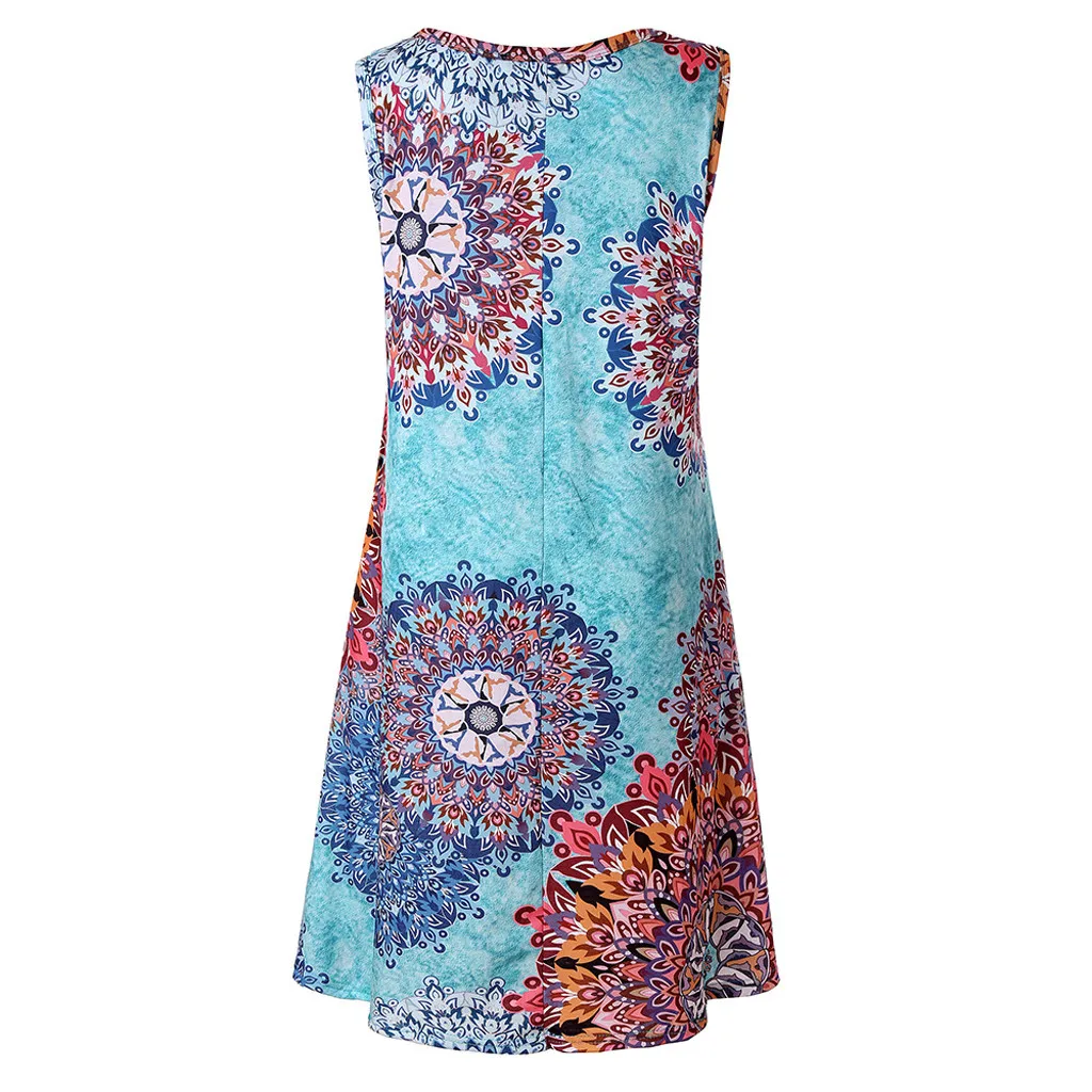 Sleeveless O-Neck Floral Knee-Length Dress Summer Vintage Printed Elegant Spring Vestido Verano | Женская одежда