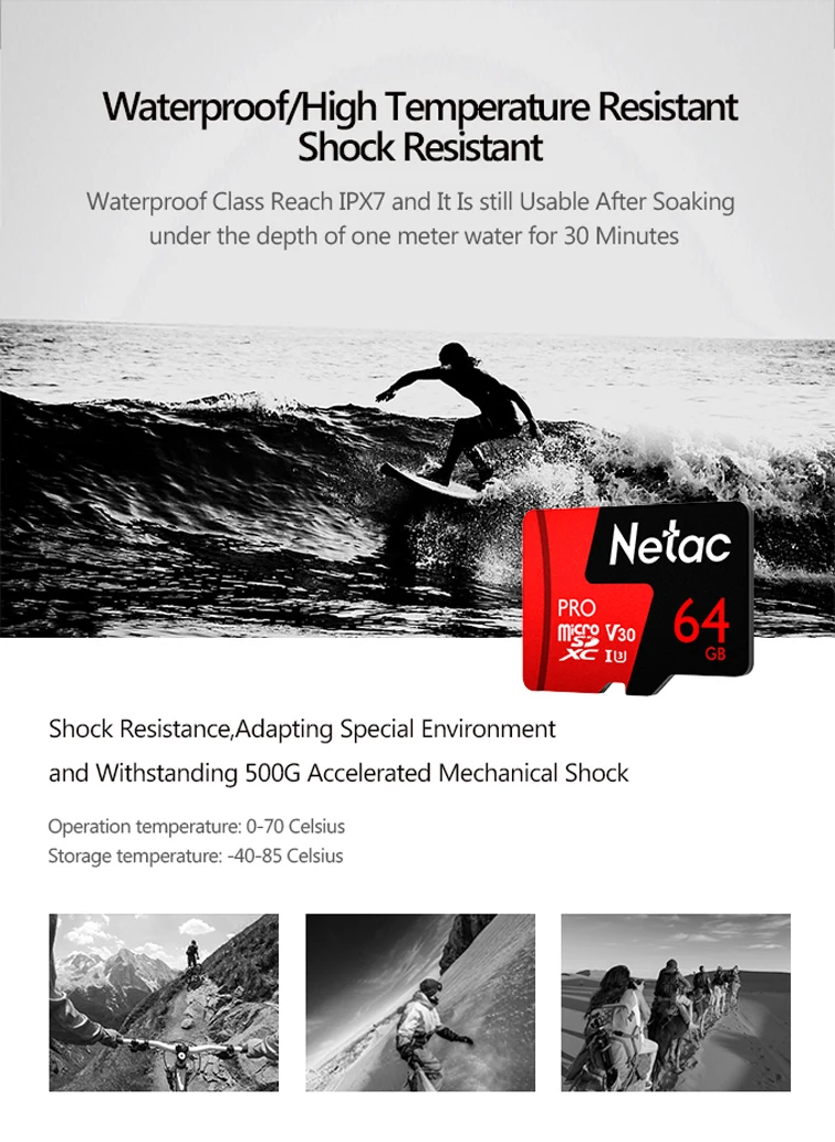 Netac P500 micro sd card 64 gb flash карты памяти memory stick class10 suntrsi записи видео в формате Full HD и 4 K Ultra HD видео для камеры