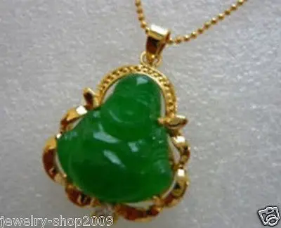 

Free Shipping >> New Buddha Green jade Necklaces Pendant + Free Chain