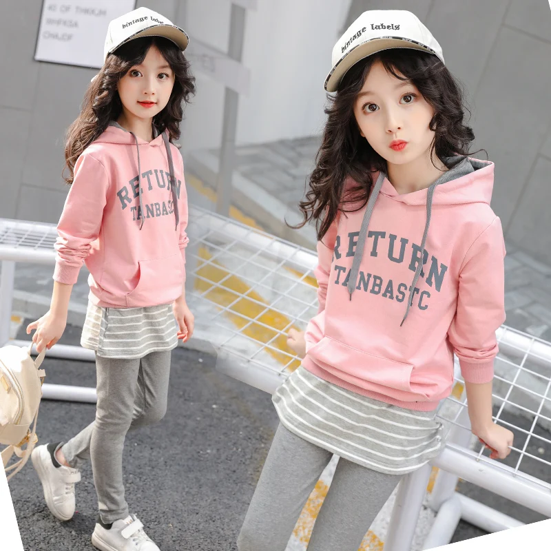Girls Clothing Set 2019 Spring Fall Children Trendy Sport Clothes 2 Pcs Occidental Kids Hooded Sweatshirt + Culotte D120 | Детская