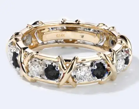1,6 CTW Carat Lab Grown DF Moissanite Сапфир, рубин Eternity Band Solid 14K желтое золото обручальное кольцо на головщину - Цвет камня: Black-Moissanite