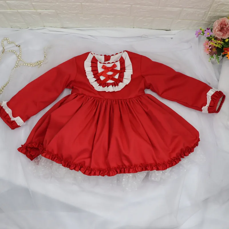 Autumn Winter Spanish Kids Dresses for Girls Patchwork Baby Dress With Bow Hat Long Sleeve Robe Fille Christmas Party Pink | Детская