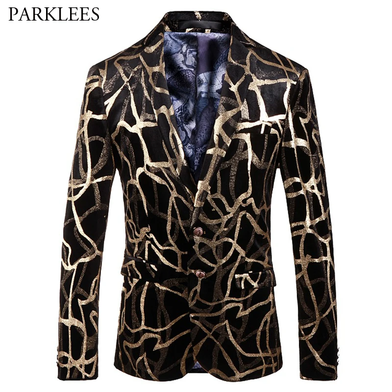 Мужской блестящий роскошный золотистый блейзер для вечеринки с двумя пуговицами