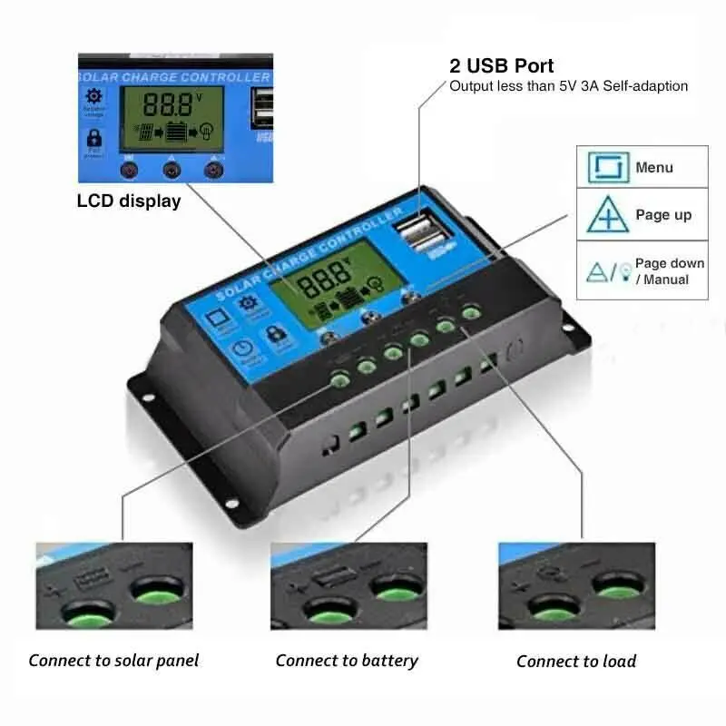 Автоматический регулятор заряда солнечной панели ШИМ 20 А два выхода USB 5 В с