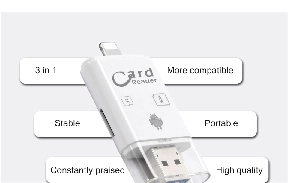 3 в 1 SD TF кардридер iOS Micro USB 2,0 Android мульти-система совместимый адаптер портативный считыватель карт для iPhone samsung iPad