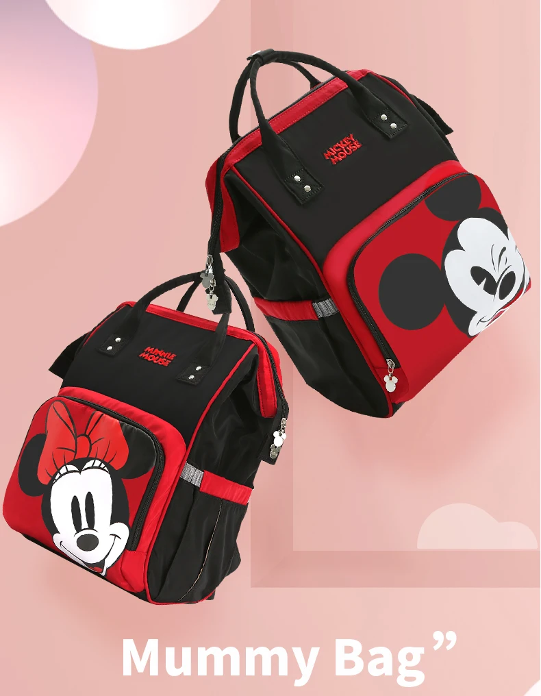 Disney красный рюкзак для подгузников с Минни Маус, сумка для мамы, Женская многофункциональная сумка для подгузников, детская usb-бутылочка, изоляционная Сумка для беременных