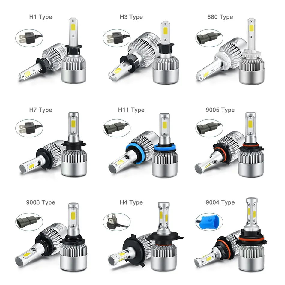 2pcs H7 H4 LED H11 H1 H3 9005 9006 Car Headlight Lamp 72W 8000LM 12V Automobile lamp COB Chips white 6500K Super Bright | Автомобили и