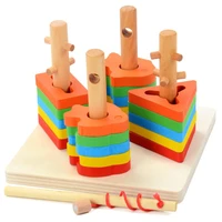 montessori educational wooden stacking toys for children baby educational colorful geometric shape matching blocks gift