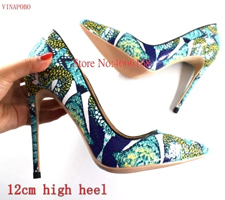 12cm heel Брендовая обувь; модные женские туфли-лодочки; женские зеленые свадебные туфли на высоком каблуке с острым носком и принтом «граффити»; Каблук-шпилька 12 см, 10, 8 см - Цвет: 12cm heel