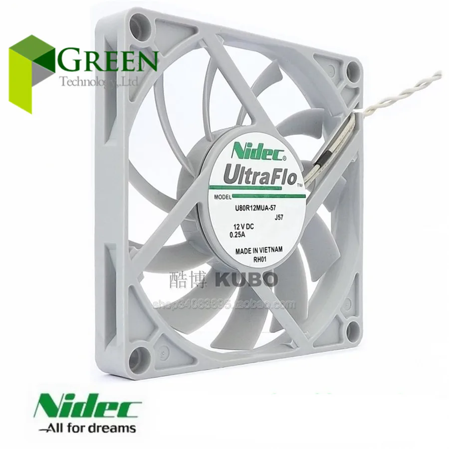Оригинальный Nidec UltraFlo 8010 80 мм 8 см 80*80*10 вентилятор 12 В 0.25A Super тихий с 2pin|silent fan|fan