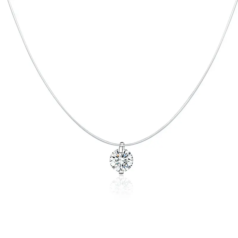 Necklace Bamoer горячая Распродажа, Классические свадебные серьги-гвоздики, цельное серебро 925, прозрачный кубический цирконий 7 мм, женские массивные ювелирные изделия BSE166 - Окраска металла: Necklace