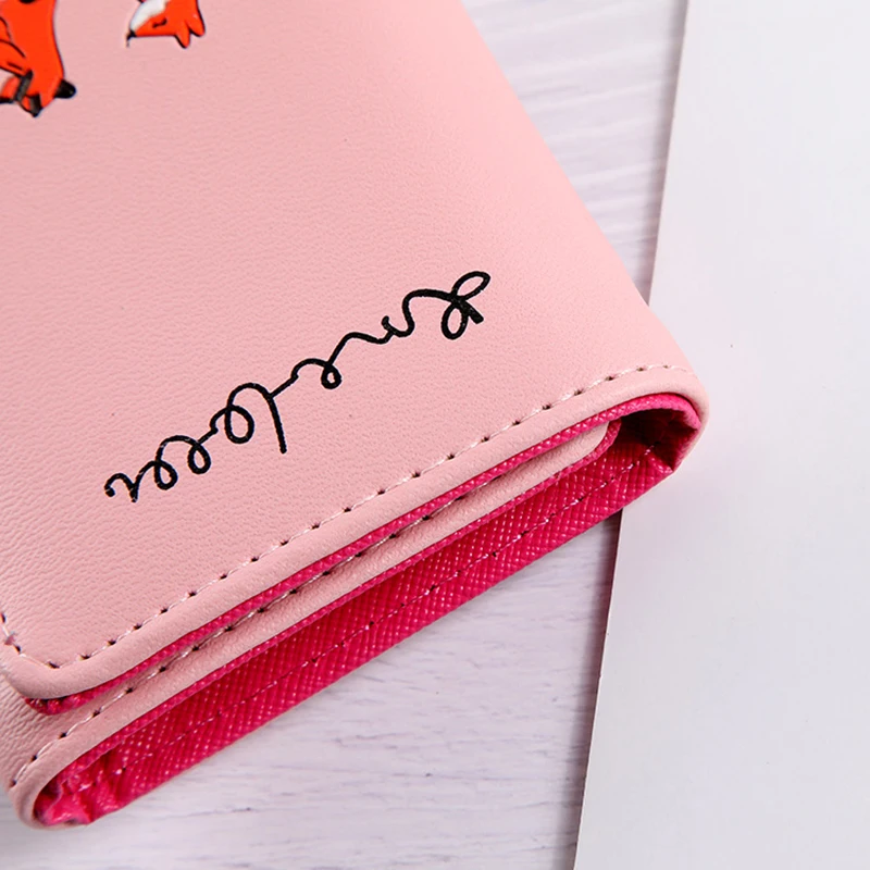 Женский кошелек XZP в Корейском стиле с изображением лисы маленький на молнии для