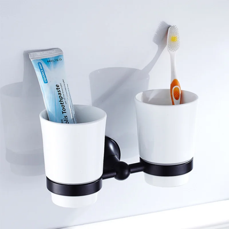 Double Tumbler Черный набор аксессуаров для ванной комнаты, настенный фен для волос, античный держатель для туалетного полотенца, держатель для туалетной щетки, аксессуары для ванной комнаты - Цвет: Double Tumbler