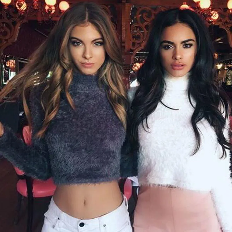2017 New Spring And Winter Fake Mink Cashmere Short Female Round Neck Solid Color Knit Shirt Bottoming Pullover Sweaters YY484 | Женская