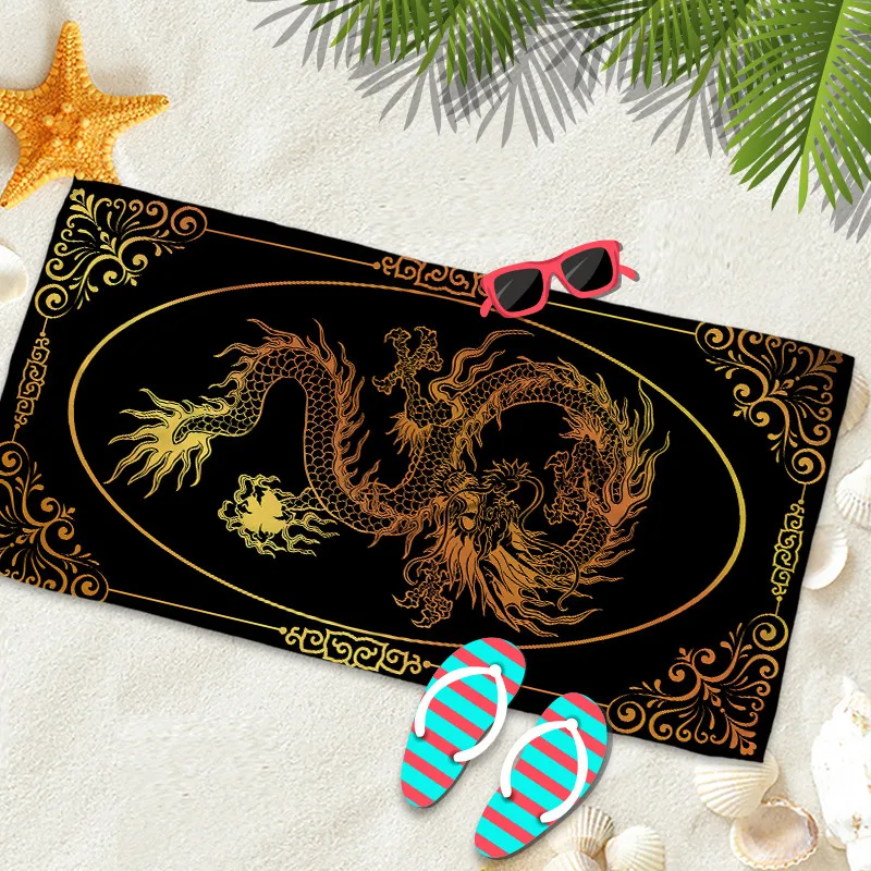 Microfine Dragon пляжное полотенце из микрофибры, спортивное полотенце для взрослых, большой коврик для йоги, быстросохнущее пончо для бассейна, одеяло