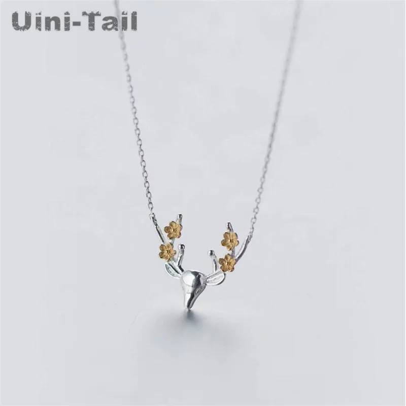 

Uini-Tail, новое ожерелье из стерлингового серебра 925 пробы с оленем и оленем, корейское модное маленькое литературное ожерелье с оленем, подаро...