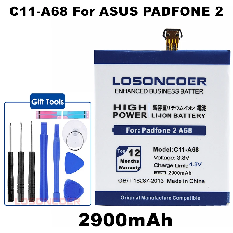 LOSONCOER 2900 мАч C11-A68 высокое качество батарея для ASUS Padfone 2 A68 замена батареи