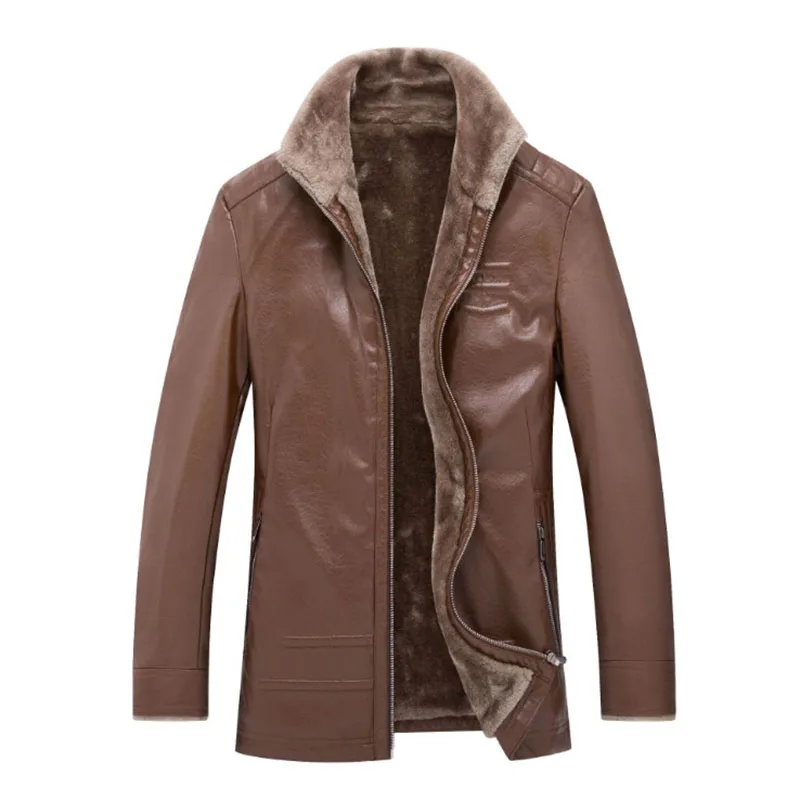 

New Winter Fur Strip Sewed Toghter Leather Jacket Men Casual Fleece Faux Leather Coat Mens Suede Leather Jackets PU Outerwear