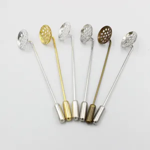 Длинные безопасные булавки для броши 12 мм из меди с золотым и серебряным покрытием, Пустые Базовые лотки для самостоятельного изготовления ювелирных изделий, основа для броши, 10 шт.