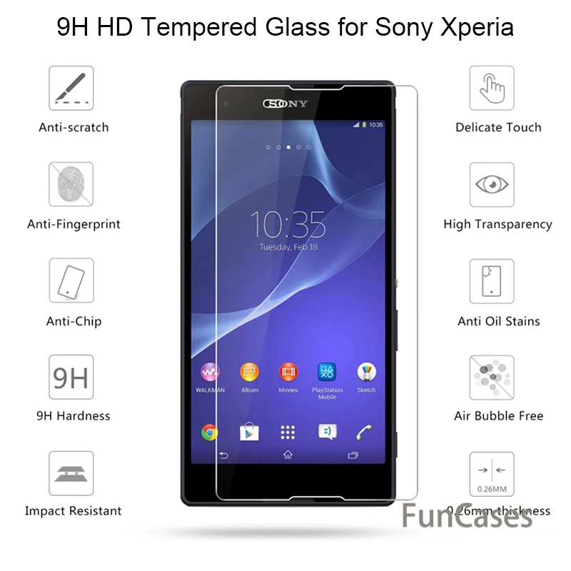 

9H HD Tempered Glass for Sony Xperia T2 Ultra T3 Screen Protector Glass for Sony L1 L2 R1 Plus Glass on Xperia E3 E4 E4g E5 Film