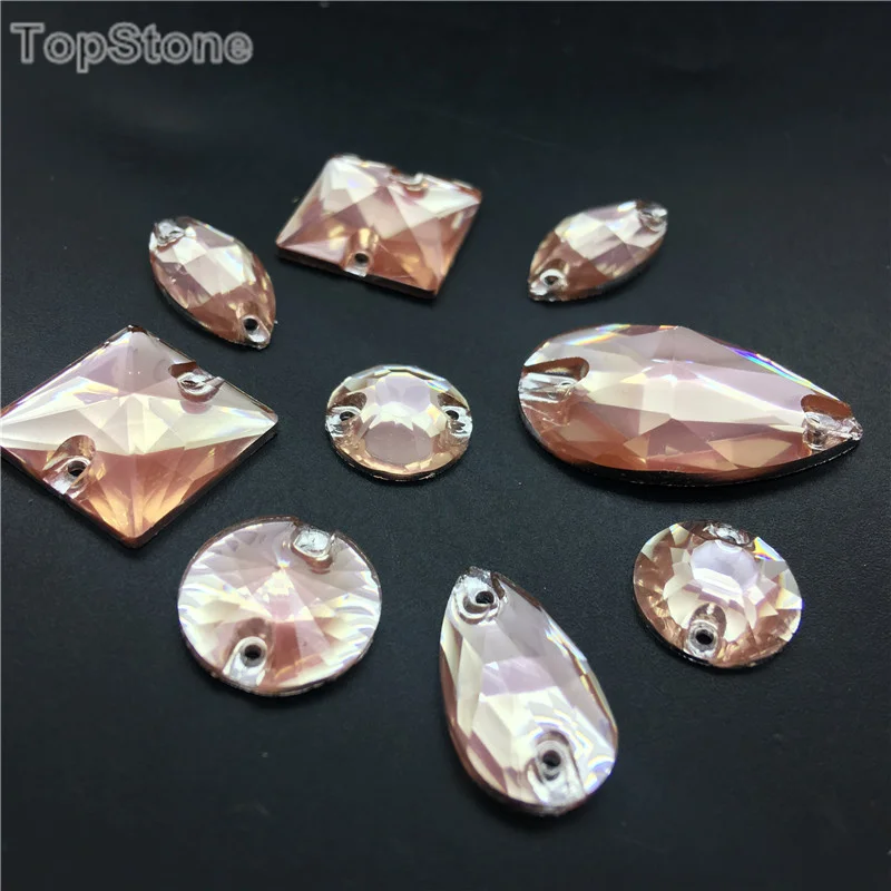 TopStone Lt розовый ярко разные размеры формы смола пришивные стразы с плоским