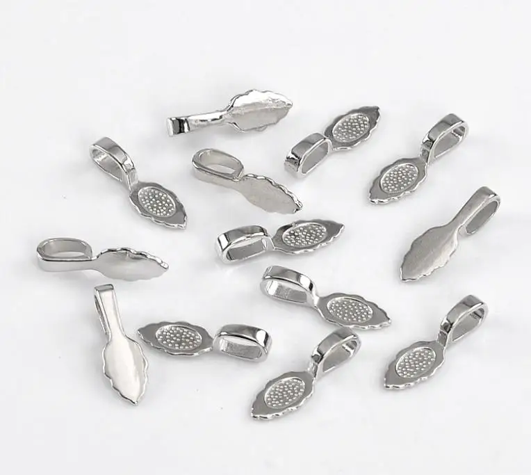 Pendant Clips &amp Clasps 40PCs Silver Tone leaf Glue on Bail Tags 26x8mm(1&quotx3/8&quot) Jewelry Findings DIY Accessories | Украшения и