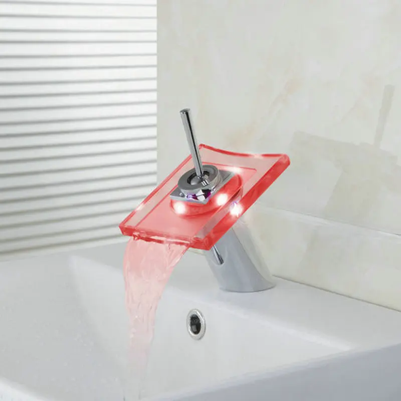 JIENI светодиодный RGB одной ручкой 1 отверстия Ванная комната Водопад хромированный кран для раковины хромированные смесители для ванной комнаты Смесители