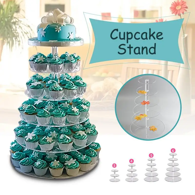 3/4/5/6 Tier Clear White Round Cup Cake Stand Acrylic Cupcake Stand Supplies Display Tower Wedding Birthday Party Decoration
