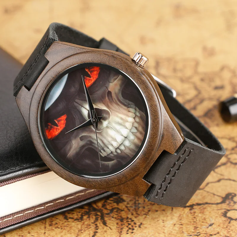 Оригинальные деревянные часы серии &quotчереп&quot мужские наручные в стиле стимпанк