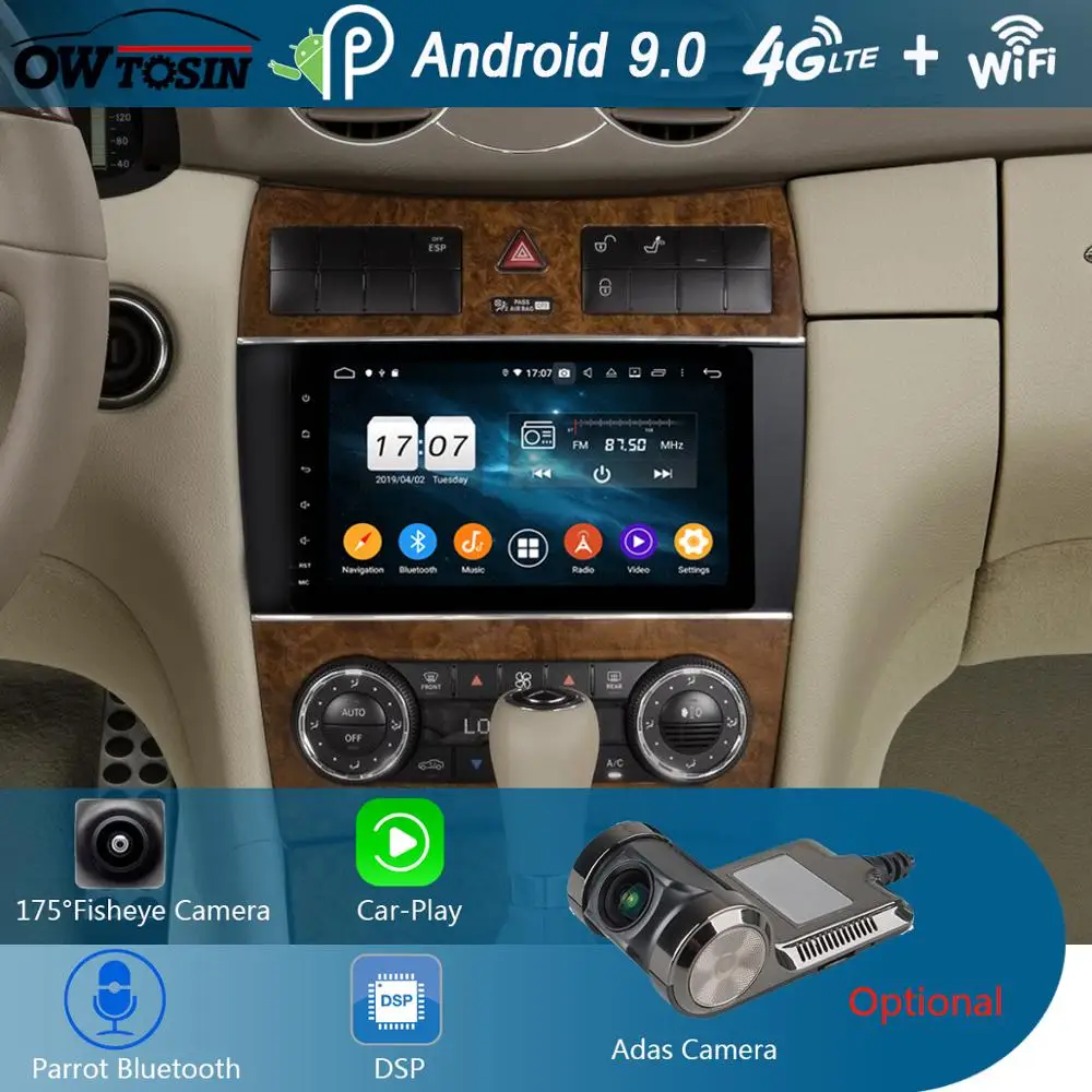 Автомобильный DVD проигрыватель 8 дюймов IPS Android 9 0 ядер 4 Гб + 64 GPS для Mercedes Benz W203 W209 W219