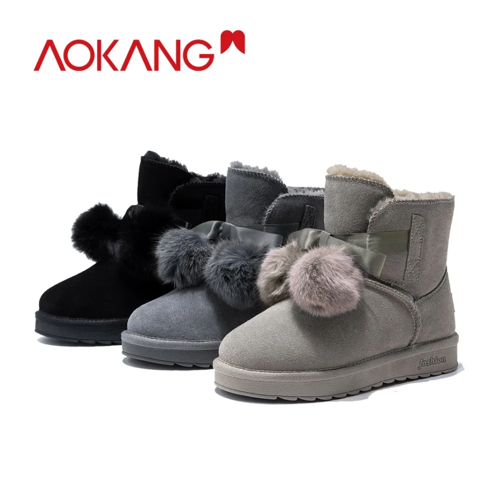 AOKANG/Зимние ботильоны женская обувь из коровьей замши зимняя на платформе
