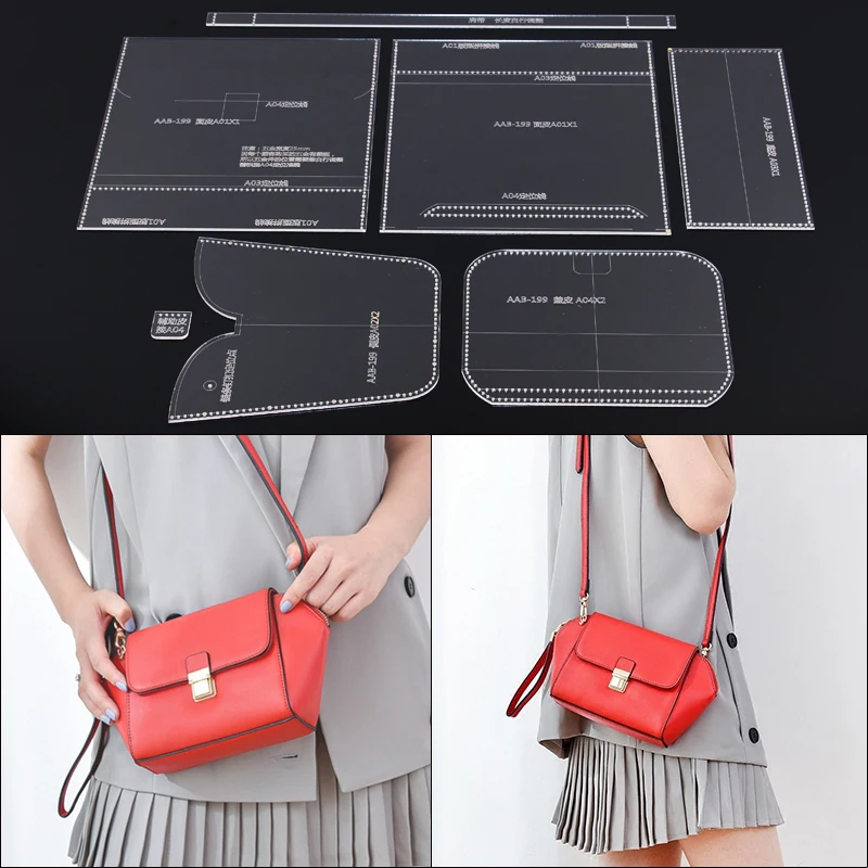 

Acrylic Stencil Leather Handmade Craft women`s shoulder bag Sewing Pattern Template Sewing accessories with holes 27x16x11cm