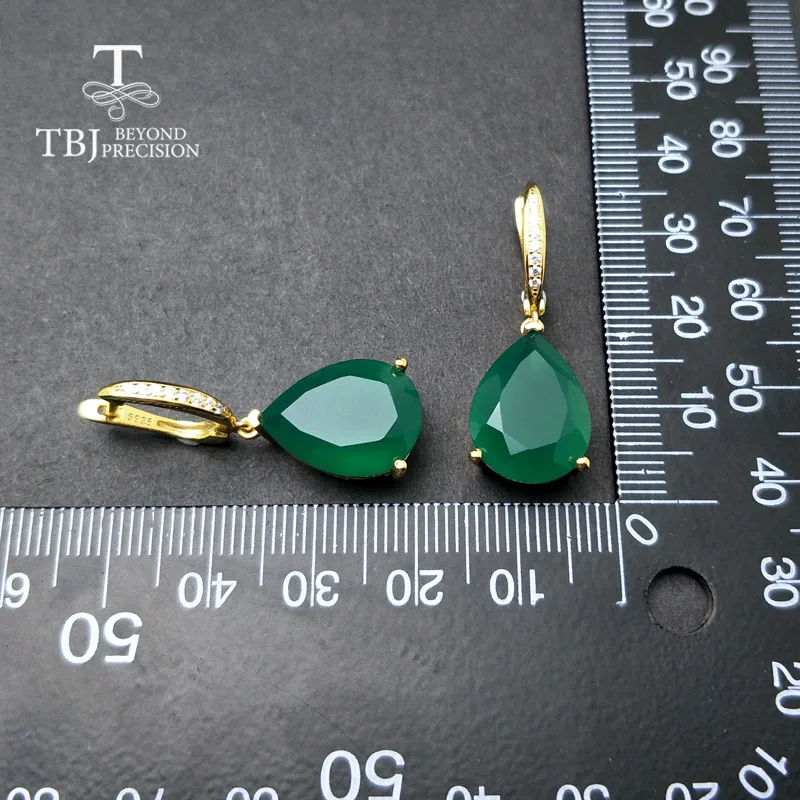 Классические серьги с застежкой TBJ натуральным большим зеленым агатом и грушей