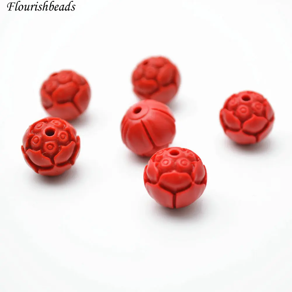 

12 мм натуральный красный циннабар резной Лотос Камень круглые свободные бусины 50 шт. в лоте