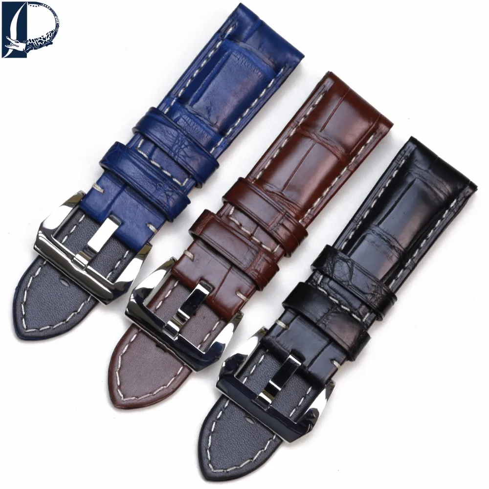 Pesno подходит Panerai LUMINOR MAINA кожа аллигатора Смотреть Band 24 мм черный коричневый синий для мужчин часы интимные аксессуары с пряжкой