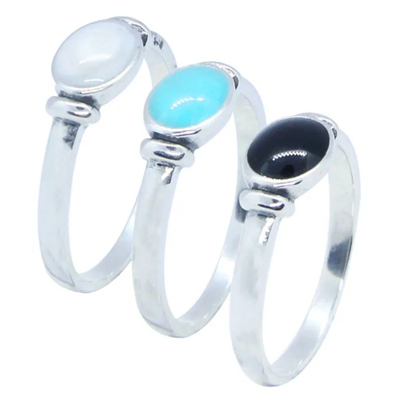 

Size 6-10 New 925 Sterling Silver RingJewelry Lady Girls S925 Fashion Clean Black Light Blue Silver Ring