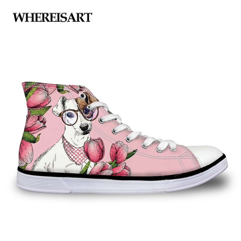 WHEREISART Goofy Jack Russell Terrier/женская Повседневная Вулканизированная обувь на шнуровке с