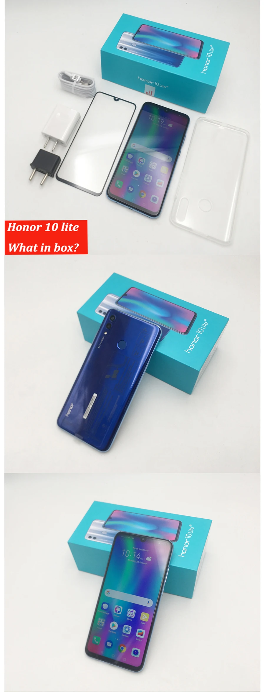 Honor 10 Lite, 4G, Android 9,0, 6,21 дюйма, FHD 2340X1080, двойной шрифт, задняя камера 24 МП, отпечаток пальца, Восьмиядерный мобильный телефон